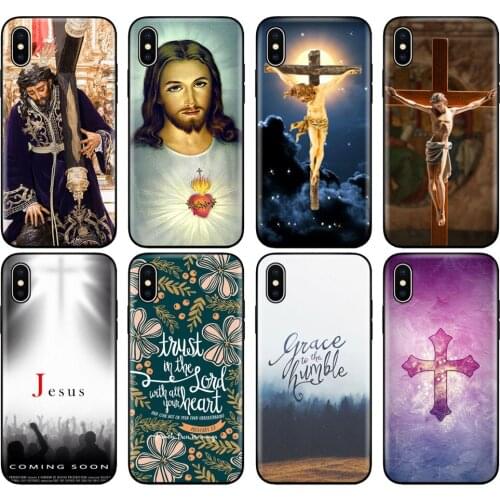 Black tpu case for iphone 5 5s se 6 6s 7 8 plus x 10 silicon cover for iphone XR XS 11 pro MAX bible quotes verse Jesus cross