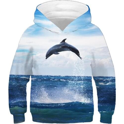 2020 Blue Sunny Sky Sea Jump Dolphin Printing Children Hoodies Winter Tops Boys/Girls 3d Sweatshirts Clothes Baby Kids Pullovers
