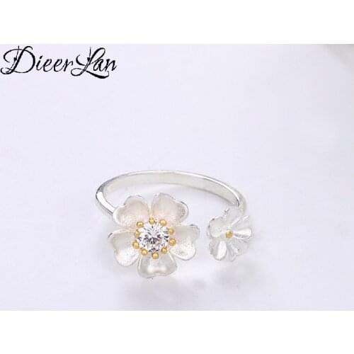 DIEERLAN Retro Vintage S925 Sterling Silver Flower Zircon Rings for Women Gift Luxury Jewelry Punk Adjustable Size Antique Rings