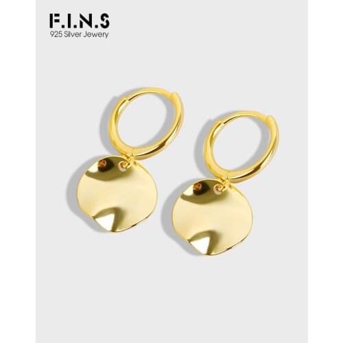 F.I.N.S Round Glossy 100% S925 Sterling Silver Ear Hoops Earrings Concave and Convex Irregular Surface Dangle Earrings Hanging