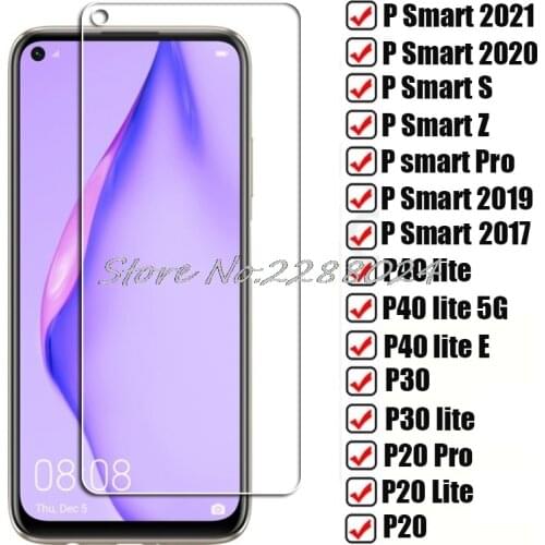 HD Tempered Glass For Huawei P Smart 2021 2020 2019 S Z Pro Protective Cover ON P40 lite E 5G P30 P20 Screen Protector Film