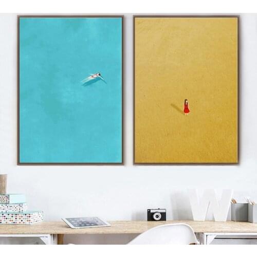 Nordic Style Swim Girl Cartoon Art Decor Poster Quality Canvas Painting Home Decor Picture Kids Room Girls Room Wall Decor