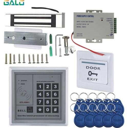 RFID Glass Wooden Door Access Control Kit With 180kg Electric Magnet Lock +Power Supply+Proximity Keypad+Keyfob+Push Button