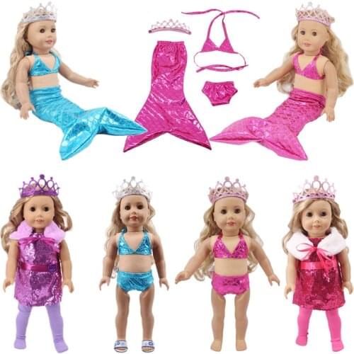 Doll Mermaid Crown 4Pcs/Set Clothes Fit 18 Inch American&43Cm New Born Baby, Our Generation,Birthday Girls Russian DIY Toy Gif
