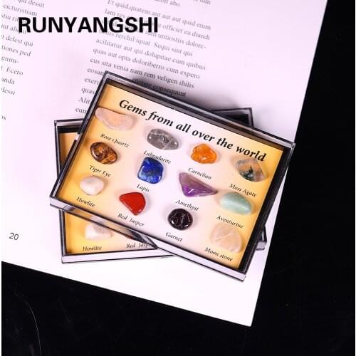 Runyangshi 1set Natural Crystal Stone Mini Collection Gemstone Healing quartz Mineral Rock Gift Box