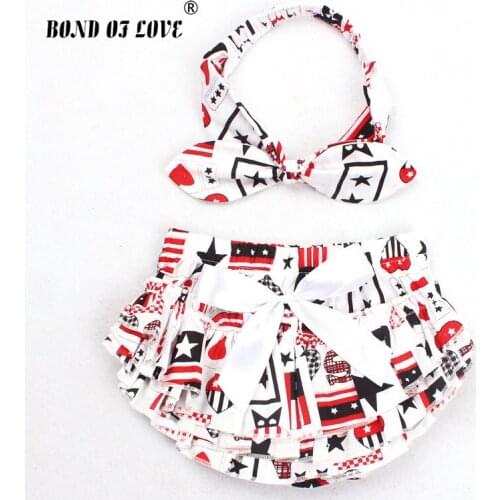 Fashion Baby Bloomers And Headband Set Baby Girl Diaper Cover Bloomer Toddler Cotton Flags Design Ruffle Panties Baby Clothing