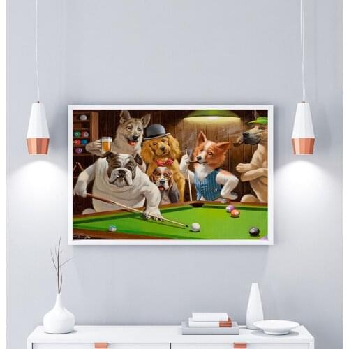 MUTU Modern High Quality Canvas Printing Dog Playing Billiards God Snooker Oil Painting Art Home Decoration Poster on Canvas