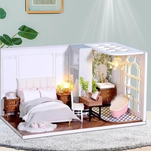 CUTEBEE DIY Dollhouse Kit Wooden Doll Houses Miniature Dollhouse Furniture Kit With LED Toys For Children Christmas Gift