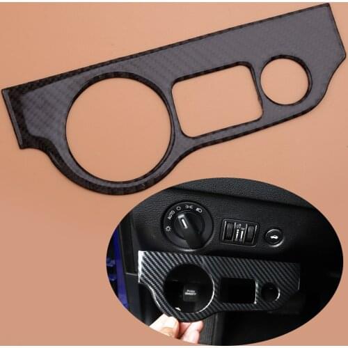 Carbon Fiber Headlight Switch Button Panel Decoration Cover Trim Frame Sticker Fit For Dodge Charger Challenger