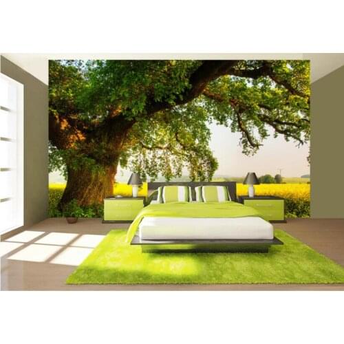 Bacal 3D Wallpaper Mural Modern Simple TV Backdrop Trees Blue Sky Grassland Wooden Decorative photo wallpaper for walls 3 d