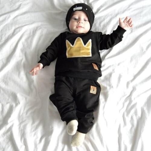 2019 New baby boy clothes cotton fashion crown long-sleeved T-shirt + Long pants newborn boys girl clothes set BCS204