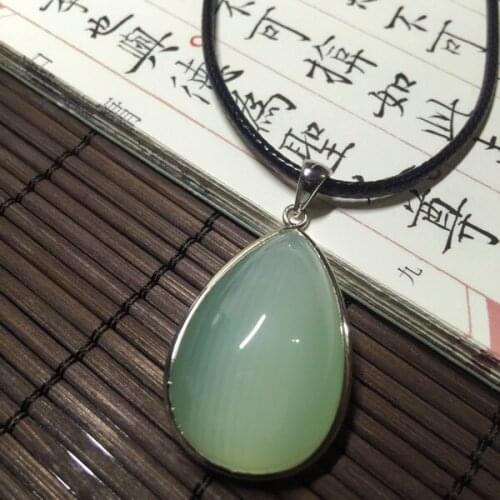 Angelas original jewelry] pure natural greenstone 925 silver Water Drop Pendant Necklace invincible small fresh