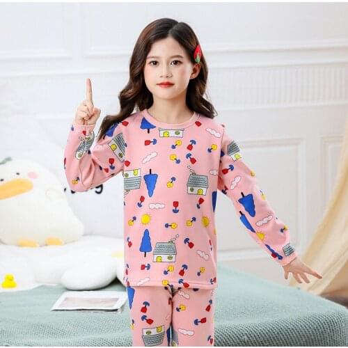Cartoon Printed Girls Pajamas Sets Winter Warm Kids Boys Thermal Underwear 2pcs Teenager Dinosaur Sleepwear Childrens Homewear