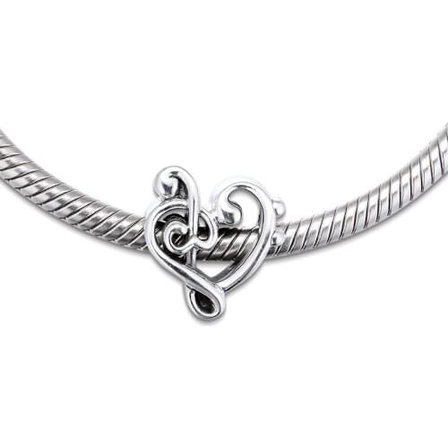 Fits for Pandora Charms Bracelets Heart Treble Clef Beads 100% 925 Sterling Silver Jewelry Free Shipping