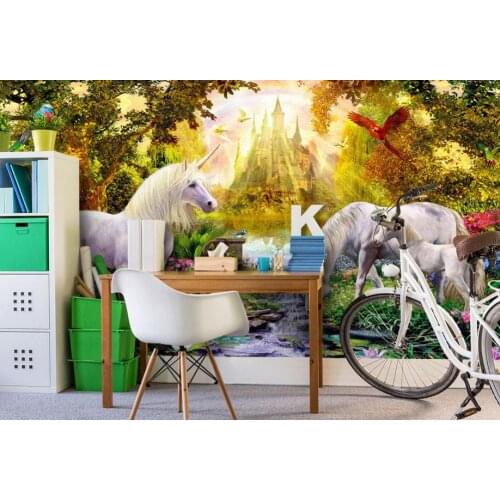 Custom 3d wallpaper 3d wall murals wallpaper mural Sun castle forest lotus pond water horse animal childrens background wall