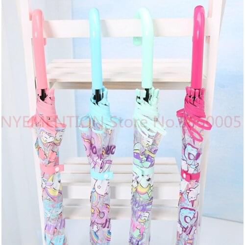 Simple fashion weatherproof lovely unicorn children long handle transparent umbrella 20pcs