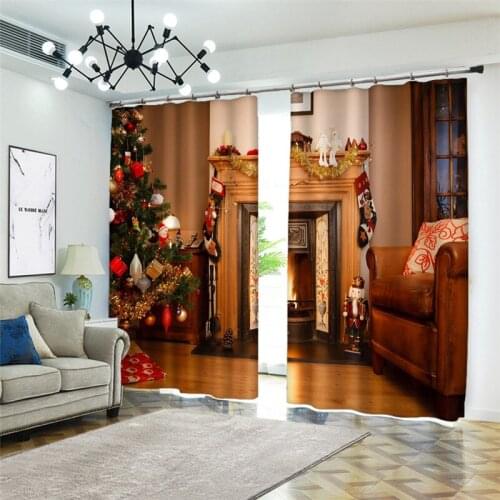 Luxury Palace Christmas tree 3D Blackout Window Curtains For Living room Bedding room Drapes Cotinas Decorative Rideaux