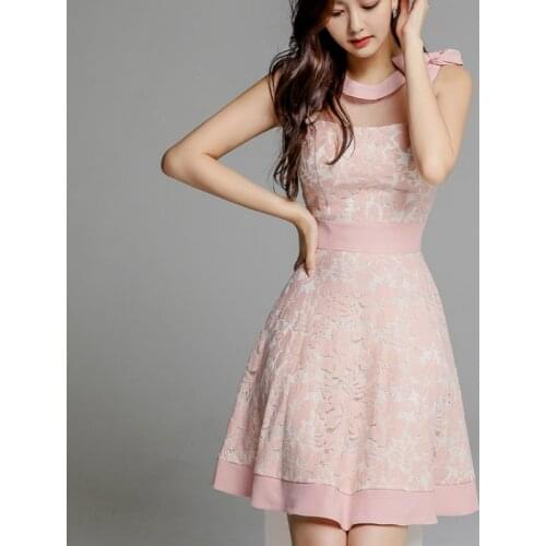 Gray Pink Elegant Dress Women for Wedding Party Sleeveless Corset A Line Mini Dress Ladies Sheer Casual Lace Dress Summer 2021