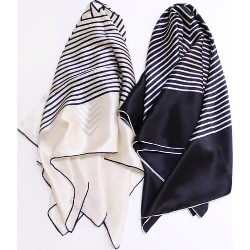Black White Pure Satin Silk Striped Surprise Scarf Square Scarves Shawl Match Pashmina NEW Neck Wear Accessory 90x90cm FJ112