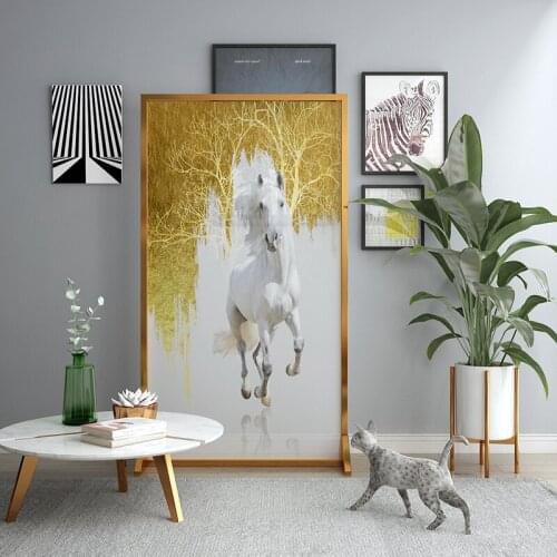 Modern European style light luxury partition entrance screen hotel metal art mobile hand-painted screen