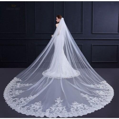 Wedding Veil Lace Edge Cathedral Wedding Veil One-Layer Appliqued Wedding Veils with Comb