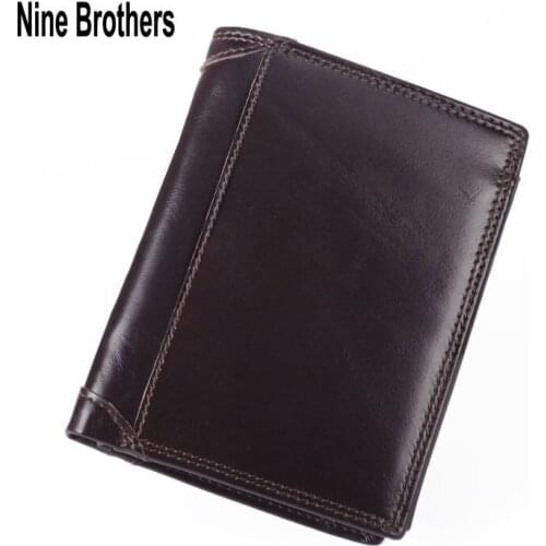 Trifolds Organizer Small Wallet For Men Genuine Leather Forever Young Wallet Money Bag High Quality Cowhide Card Holder Purses