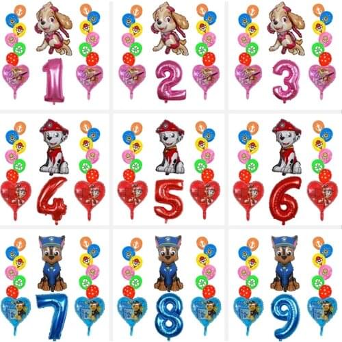 Paw Patrol Childrens Birthday Aluminum Balloons Lovely Dog Number Balloons Boy Girl Birthday Party Decoration Balloons
