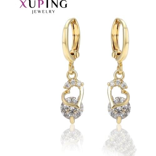 Xuping Romantic Heart Shaped Long Earrings Jewelry Light Yellow Gold Color Plated Popular Design for Women Gifts 98234