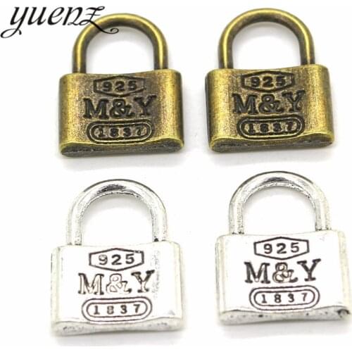 YuenZ 10 pcs 2 colour Antique silver Plated lock Charm Pendants for Jewelry Making DIY Accessories Jewelry Findings 17*13mm O101