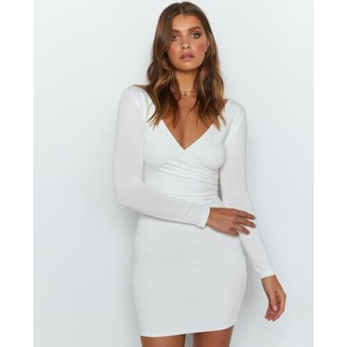 GOHYPDUG 2020 Stretch Material White Club Dresses Women Full Sleeve Zippers Mini Vestidos Womens Clothing Tight Holiday Dress