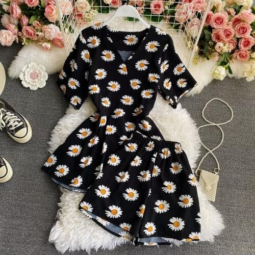 French Fashion 2021 Summer Women Short Sleeve V-Neck Polka Dot Print Dress+Hot Shorts 2 Piece Set Casual Floral Outfit