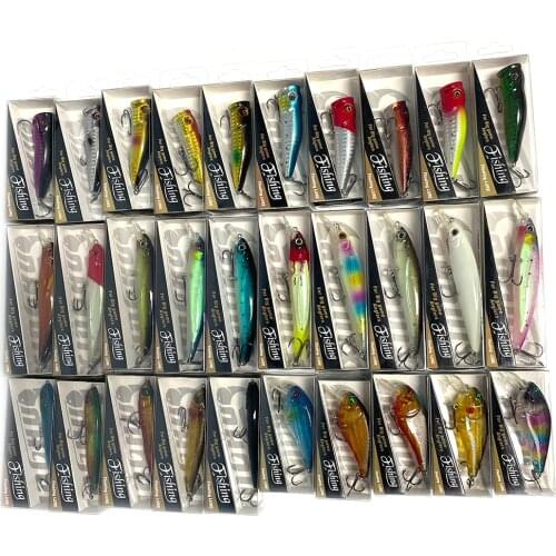 Mixed Lots of 30pcs 7cm 7.5cm 8cm 11cm Popper Crankbait Minnow Pencil Hard Fishing Lures Multi Colors