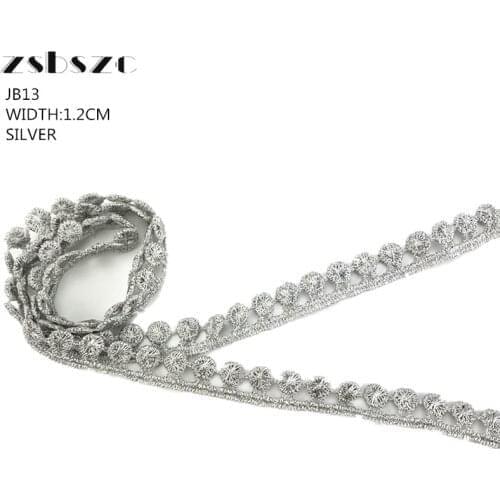 1.2CM Width 10Yards Vintage Embroidery DOTS Gold/Silver Lace Ribbon Glitter Crocheted DIY Craft Sewing Supplies