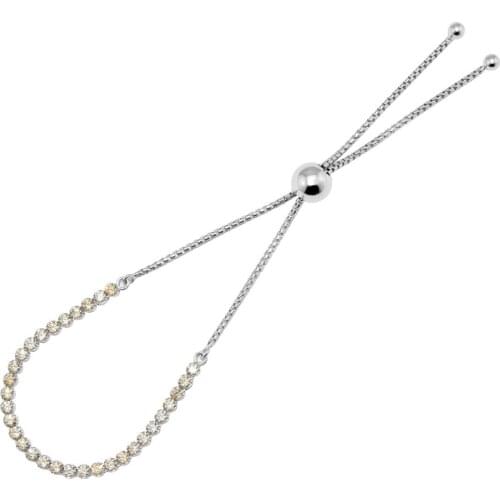 100% 925 Sterling Silver Jewelry Sparkling Strand Bracelets with Golden Cubic Zirconia Free Shipping