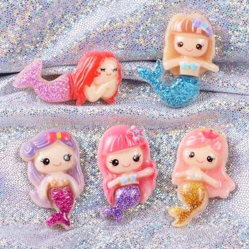 100pcs/lot New Design Resin Glitter Mermaid Tail Cabochon For Scrapbooking Craft Mobile Case Decorative Embellishment