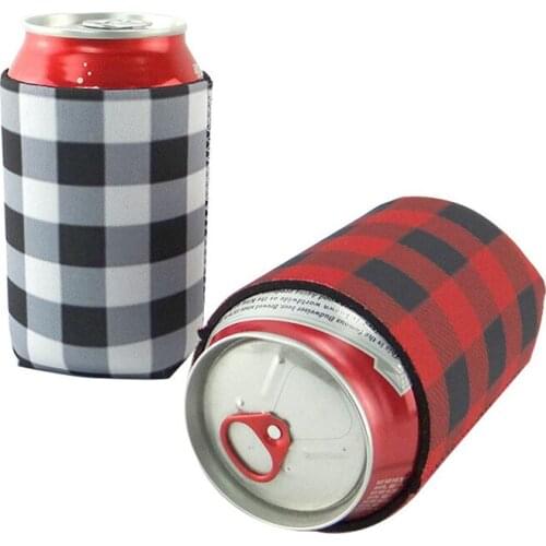 200pcs Red Buffalo Check Cooler Bag Wholesale Blanks Neoprene Black Red Plaid Can Covers Wedding Gift Tin Wraps free shipping