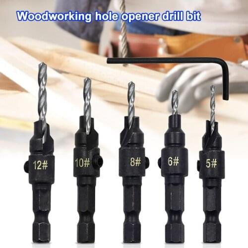 5Pcs 5 Flutes Carpentry Countersink Drill Bit Set 1/4" Hexagonal Shank HSS JDH88