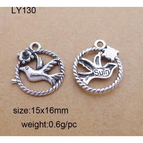 50pcs/lot Alloy Antique Silver 15x16mm The Peace Dove Charm Pendant Fit Bracelet Necklace DIY Metal Jewelry Making