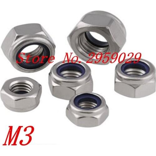 500pcs/lot DIN985 M3 Stainless Steel A2 Nylon Lock Nut
