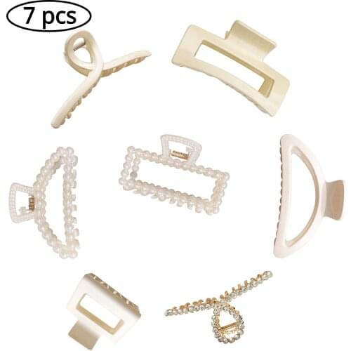 7PCS Hair Claw Clips Non-slip Vintage White Hairclaws Barrette Jaw Clamps for Women Ladies Girls Hair Styling Accessories