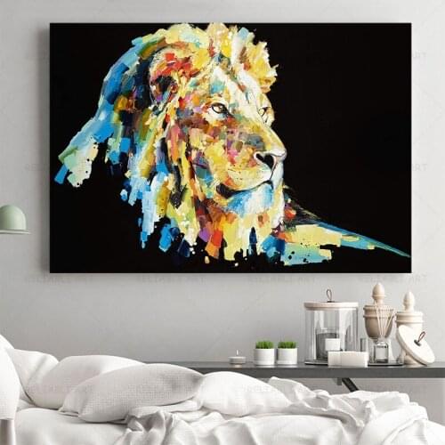 Abstract Lion Knife Painting on Canvas Animal Posters and Prints Artwork Wall Art Wall Pictures for Living Room Home Decoration