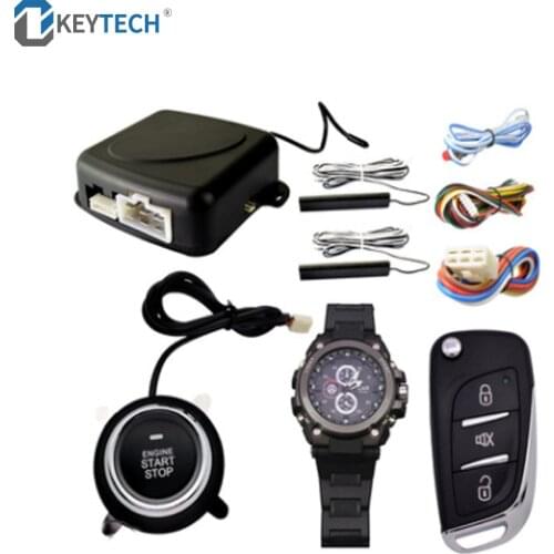 OkeyTech 433Mhz 12V Watch Control Car Alarm System Smart Car Key Keyless Entry System Remote Engine Start Push Button Start Stop