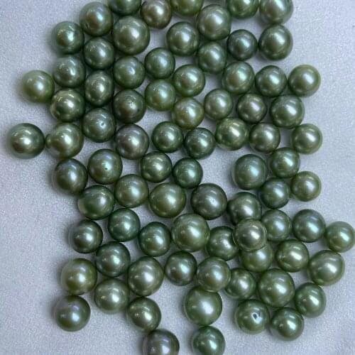 Free shipping 2 PCS/LOT,9-10 mm good luster olive green round pearl,100% Freshwater loose pearl,half or no hole