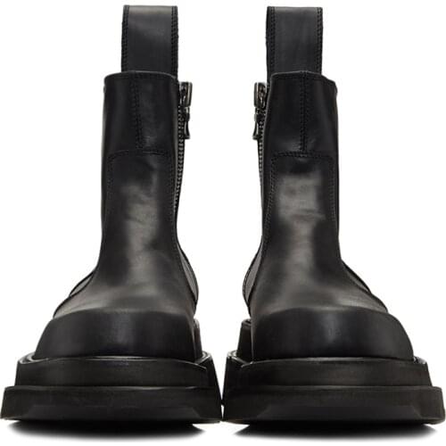 Trendy Height Increase Boots Men Winter Thick Heel Zip Mid-calf Platform Leather Boots Man Black Warm Fur Motorcycle Boots