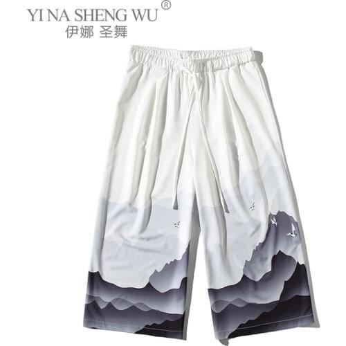 Kimono Pants Japanese Men Loose Harajuku Five-point Pants Print Japan Men Traditional Asian Costume Style Beach Shorts Clothing