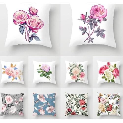 Rose Flower Plant Series Cushion Cover Polyester Pillow Case Decorative Pillows Cover for Sofa Car Home Decoration Accessories