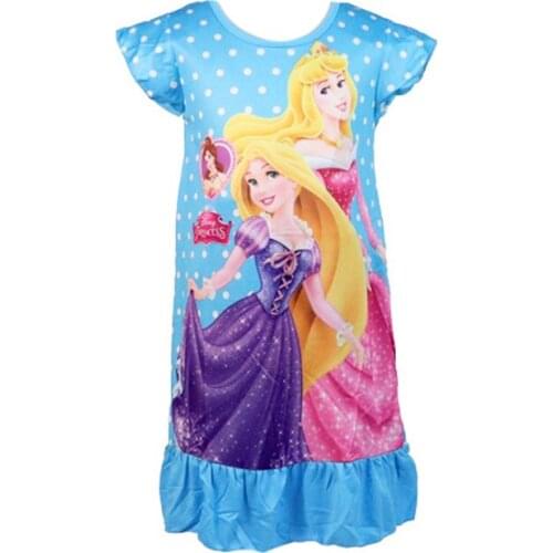 Disney Princess Nightdress Kids Girls Summer Cartoon Print Short Sleeve Nightgown Baby Childrens Homewear Casual Sleepwear Robe