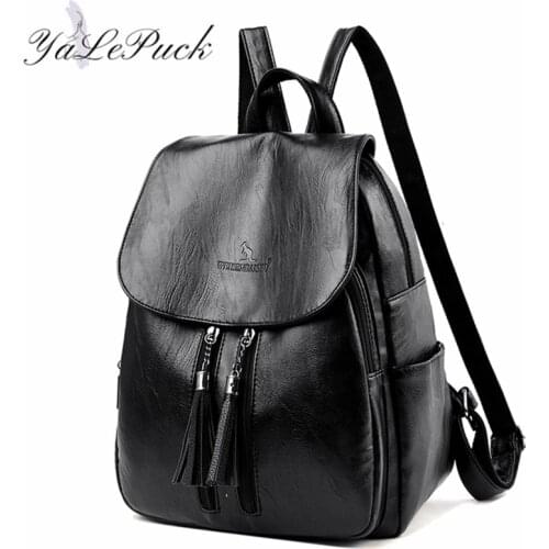 Designer tassel Backpacks Women Leather Backpacks mochila School Bag for Teenager Girls Travel Backpack Retro Bagpack Sac a Dos