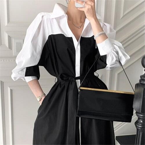 Alien Kitty Streetwear Color-Hit Loose Chic Sexy A-Line Patchwork Gentle All Match Fashion Vintage Sweet Long Dresses Vestidos