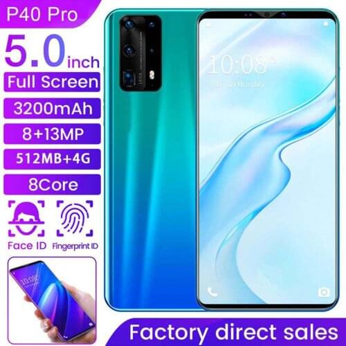 Dual-Core P40 Pro Smartphone 5 Inch Screen Smartphone 512M+4G Android Smartphone 3D Glass Plated Back Cover Blue